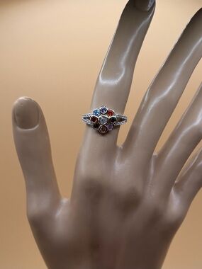 Sterling Silver Multi-Gemstone Cluster Ring - Silver with Multicolor Stones